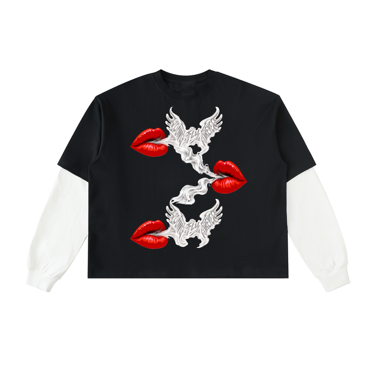 Layered Contrast Sleeve "YFF smoke" T-Shirt