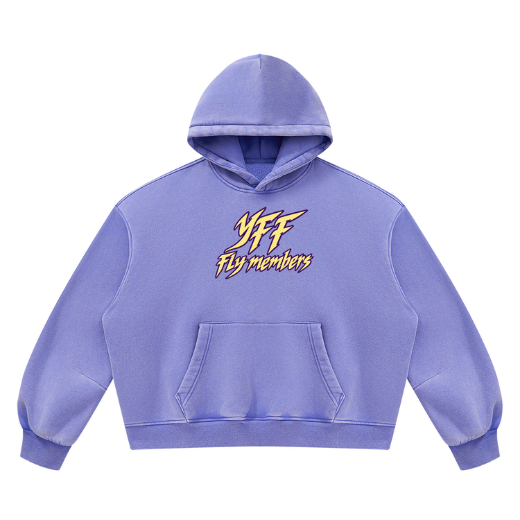 Unisex Vintage Wash Boxy "Fly Members Fleece Hoodie