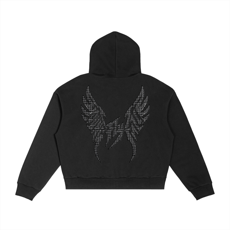 Contrast Plaid Boxy Zip-up "Fall Forever" Hoodie