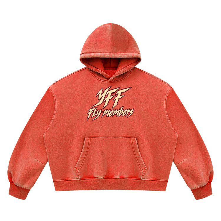 Unisex Vintage Wash Boxy "Fly Members Fleece Hoodie