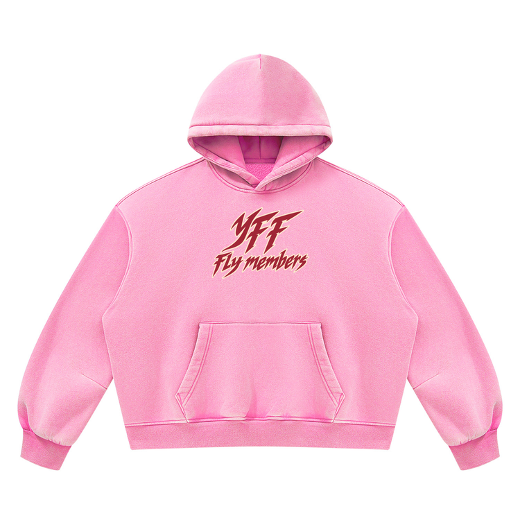 Unisex Vintage Wash Boxy "Fly Members Fleece Hoodie
