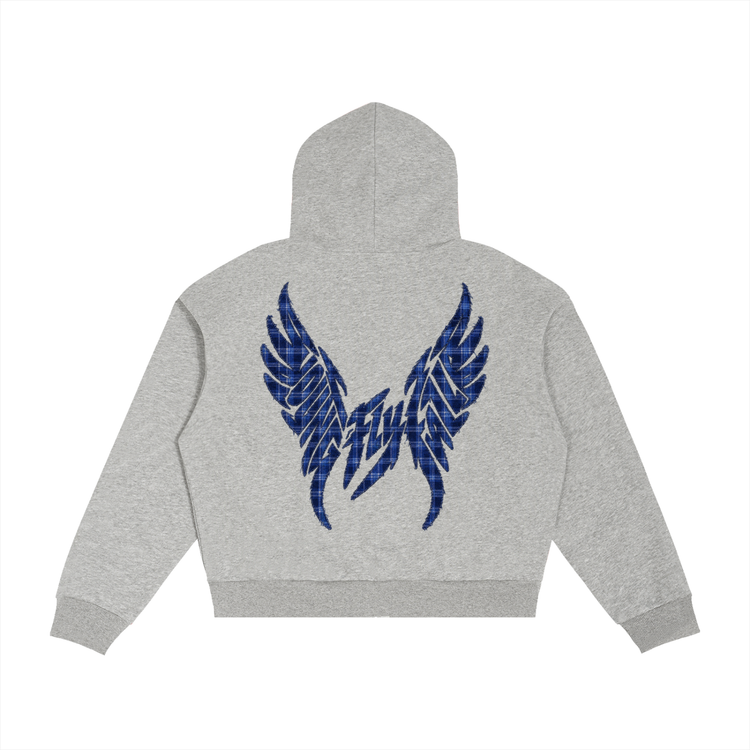 Contrast Plaid Boxy Zip-up "Fall Forever" Hoodie