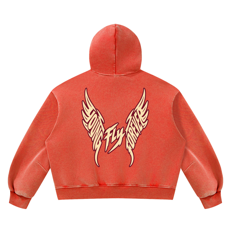 Unisex Vintage Wash Boxy "Fly Members Fleece Hoodie