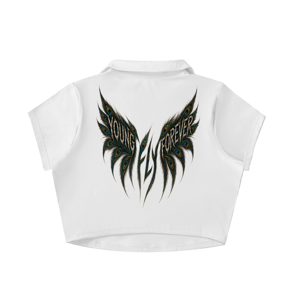 V-Neck Young Fly Forever Peacock Crop Top