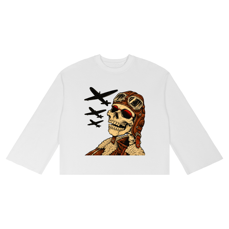 Unisex Waffle Raw Edge skull pilot T-Shirt