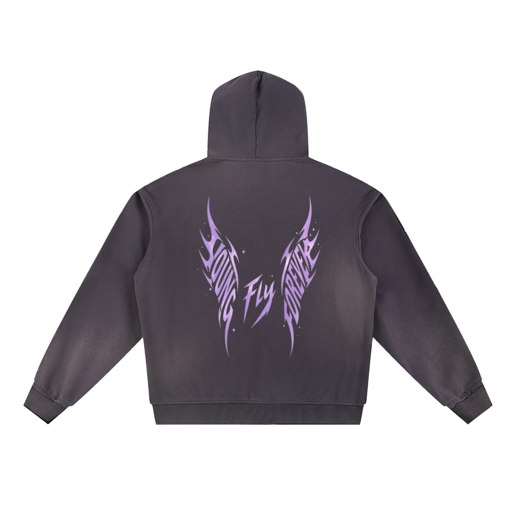 Sun Fade Dark Purple Young Fly Forever Fleece Hoodie
