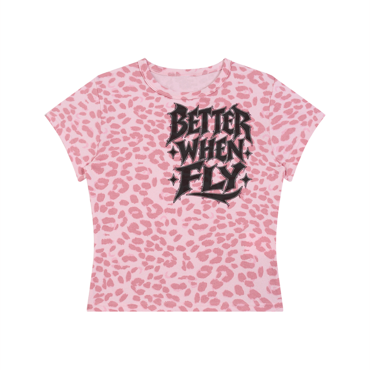 Women’s Leopard Print “Fly Girls Only” Crop T-Shirt
