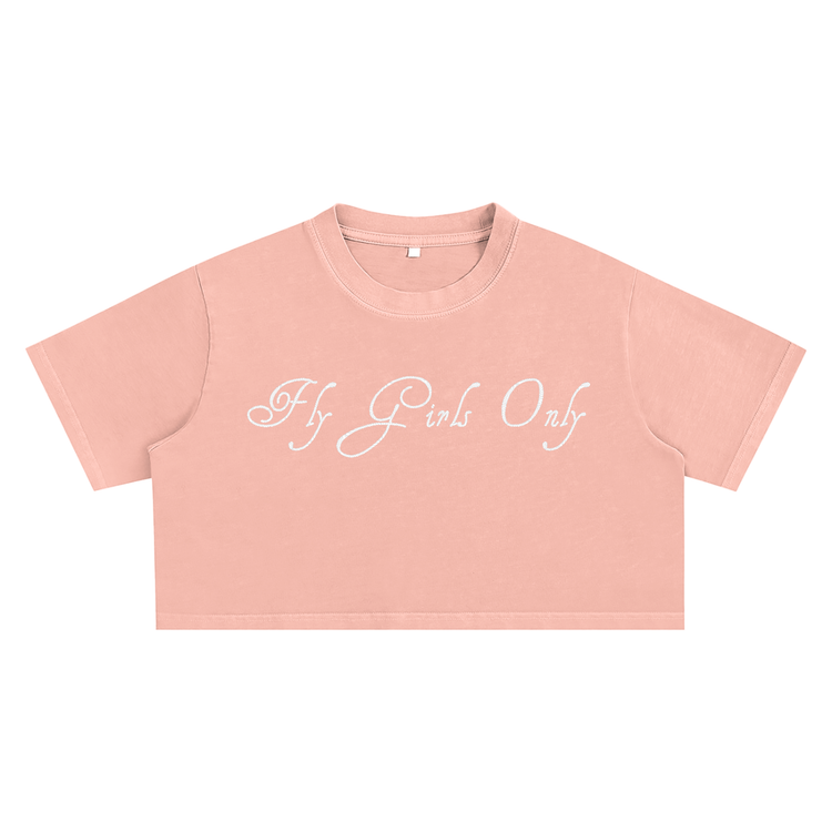 Snow Washed “Fly Girls Only” embroidered Crop Top