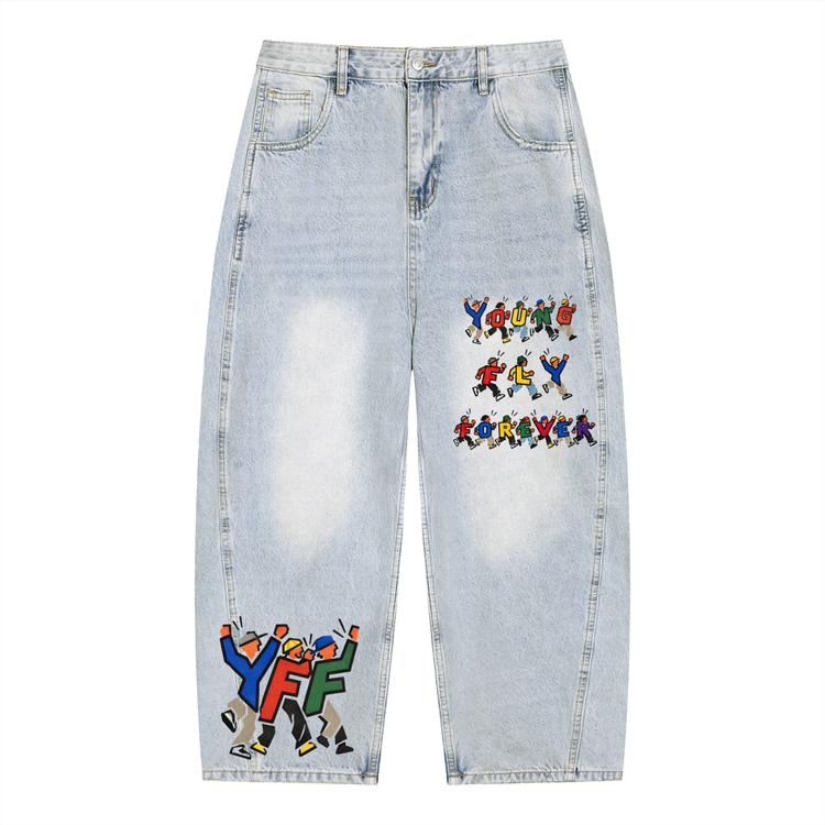 Men's Vintage Wash Sunfade Barrel Leg “YoungFlyPeoples” Jeans