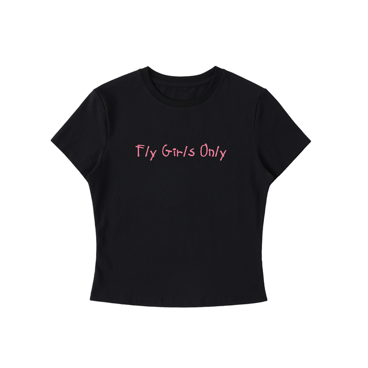 Essential Bodycon Crewneck “Fly Girls Only” Pink embroidered T-Shirt