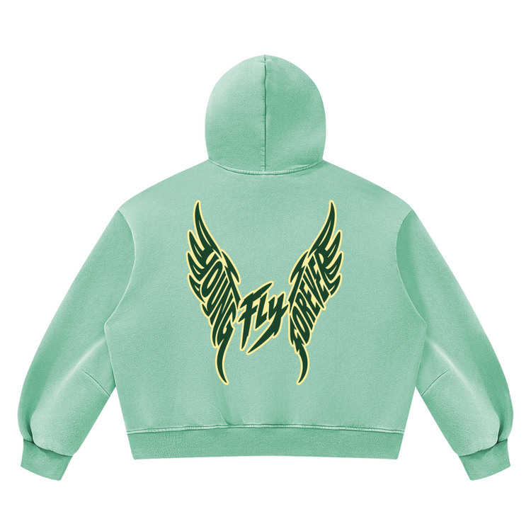 Unisex Vintage Wash Boxy "Fly Members" Fleece Hoodie