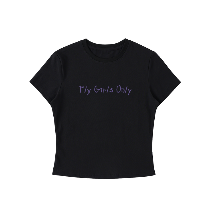 Essential Bodycon Crewneck “Fly Girls Only” Purple embroidered T-Shirt